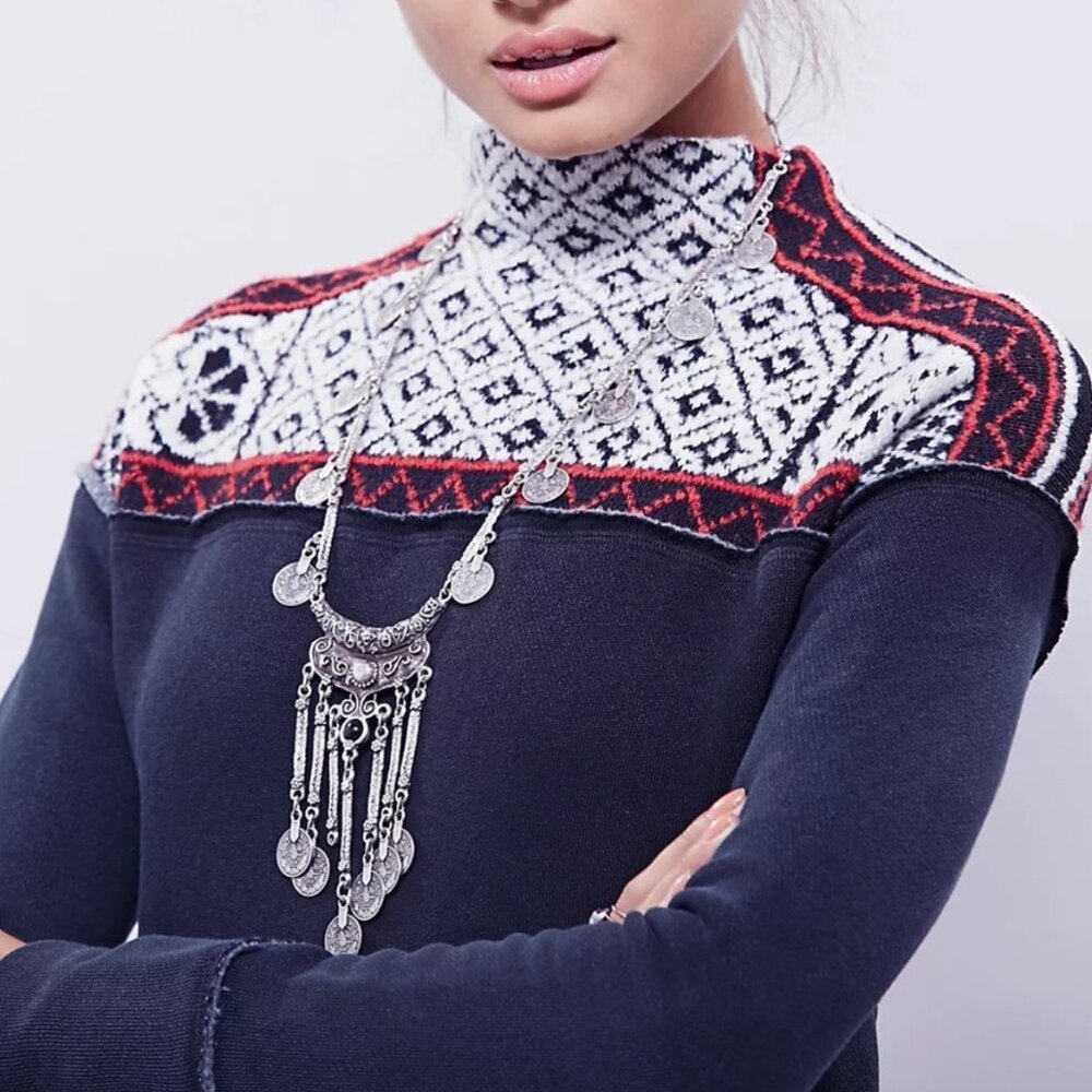 Free People Snow Bunny Mock Neck Pullover Sweater Wool Blend Women's size XS